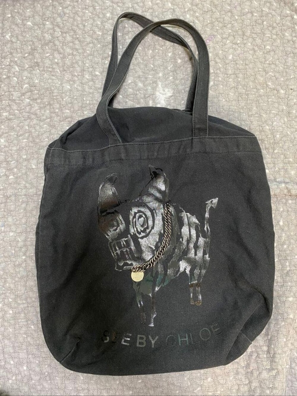 See By Chloe Black Dog Chain Tote Bag